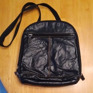 Jack Georges Voyager Convertible Backpack Crossbody Black Leather